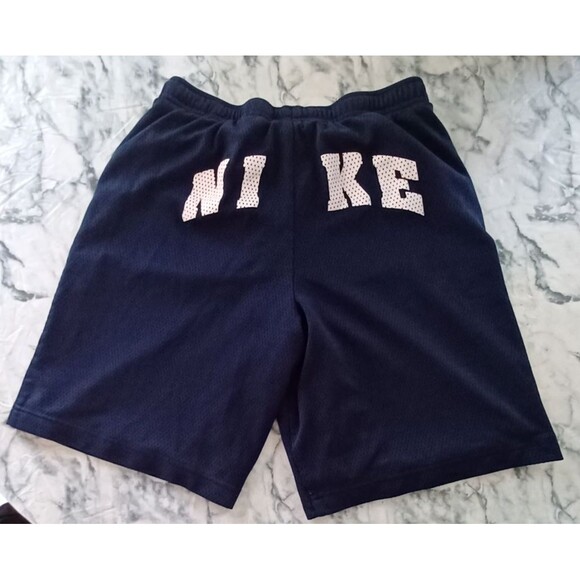 Nike Junior’s Mesh Shorts Navy Blue Size M Medium “NIKE” Patch Logo | Drawstring - Picture 1 of 8